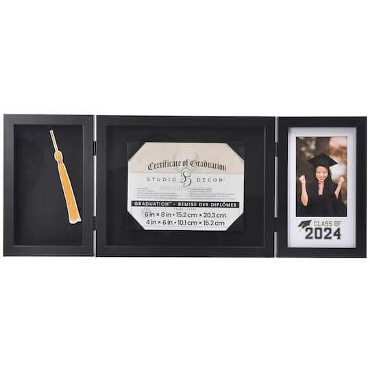 3 Opening Black 6&#x22; x 8&#x22; 2024 Hinged Frame with Mat, Graduation&#x2122; by Studio D&#xE9;cor&#xAE;